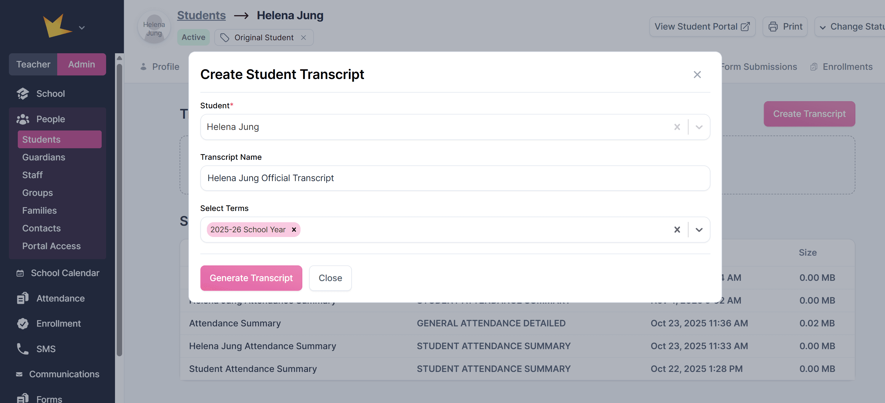 Creating a new transcript