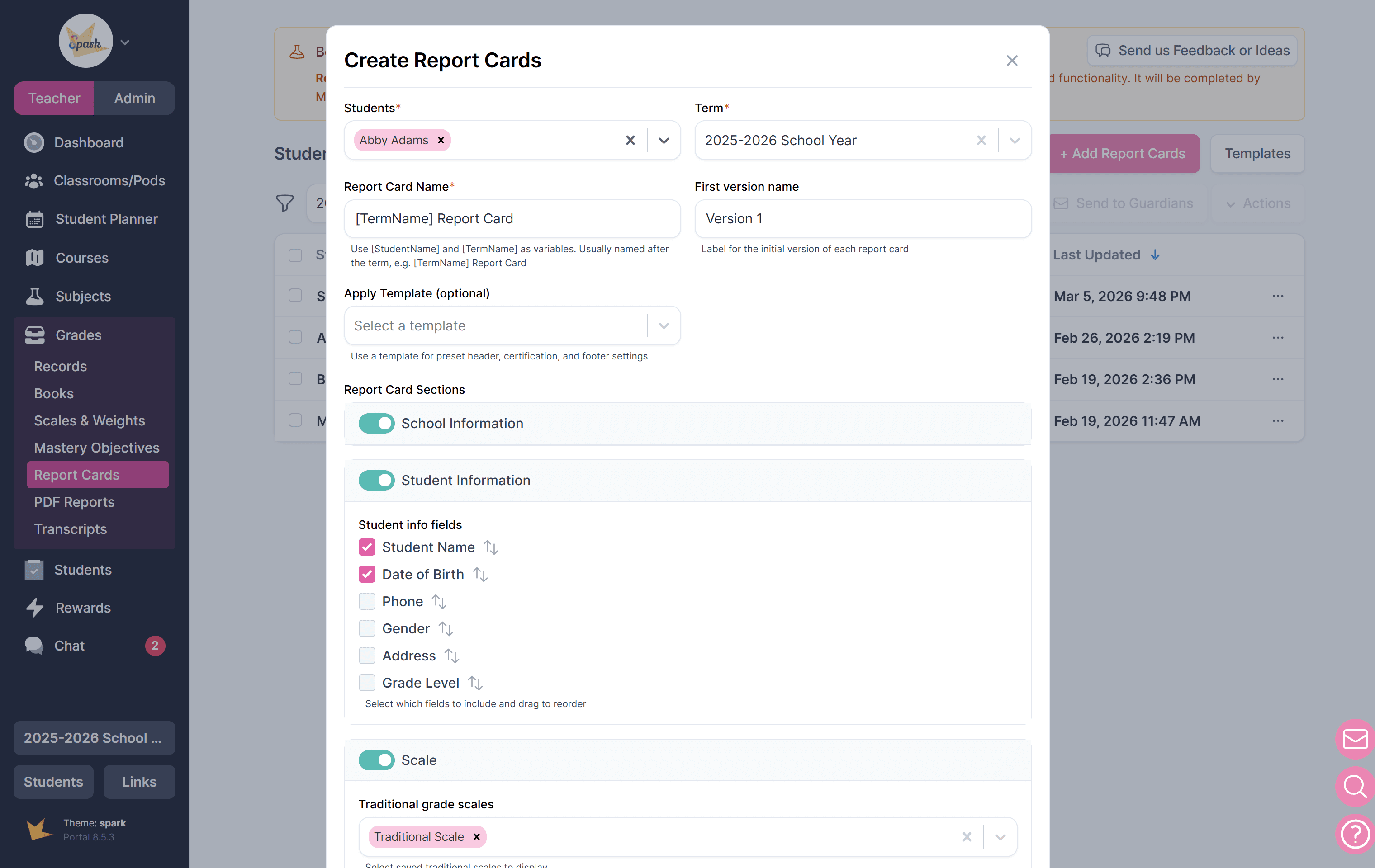 Creating a Report Card