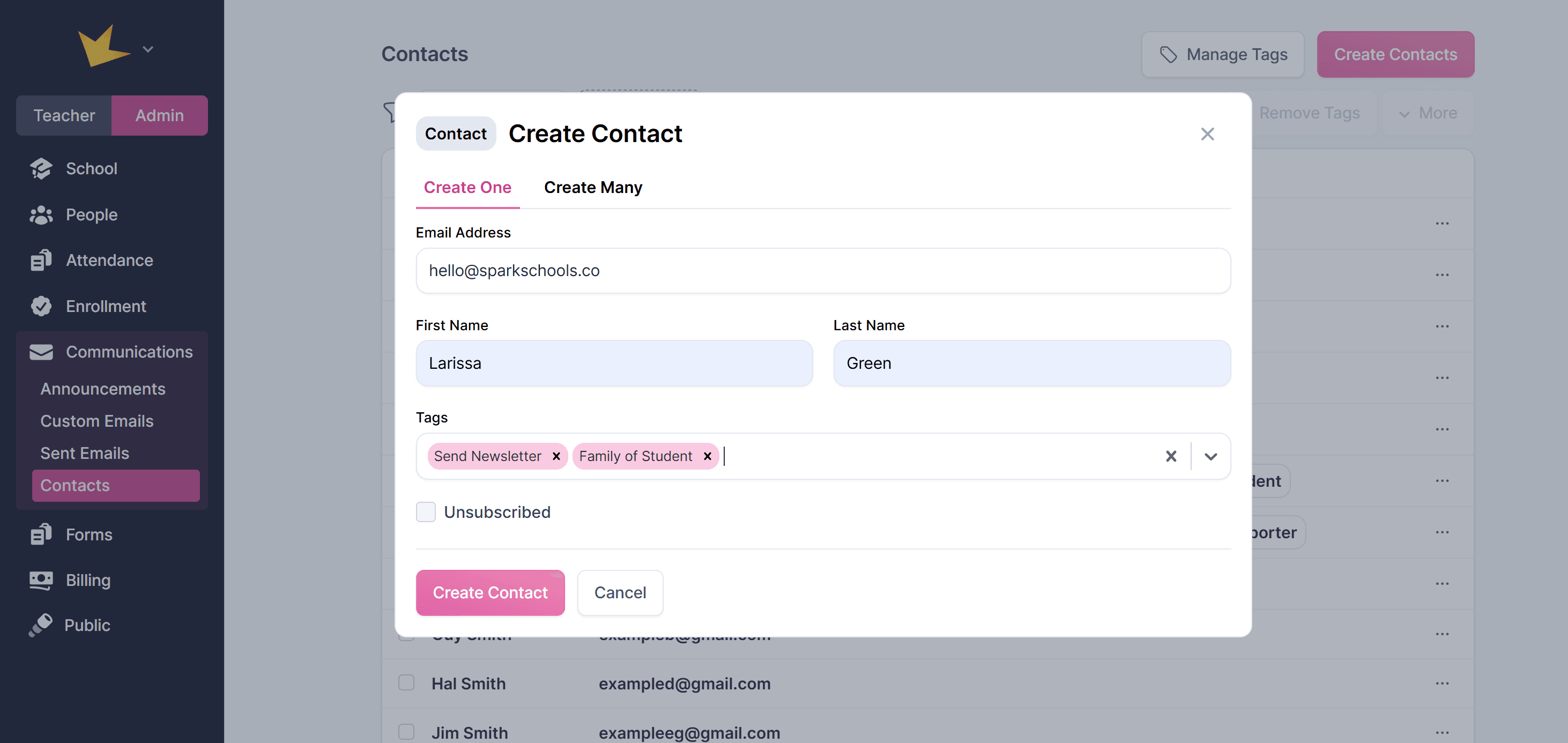 Creating a new Contact