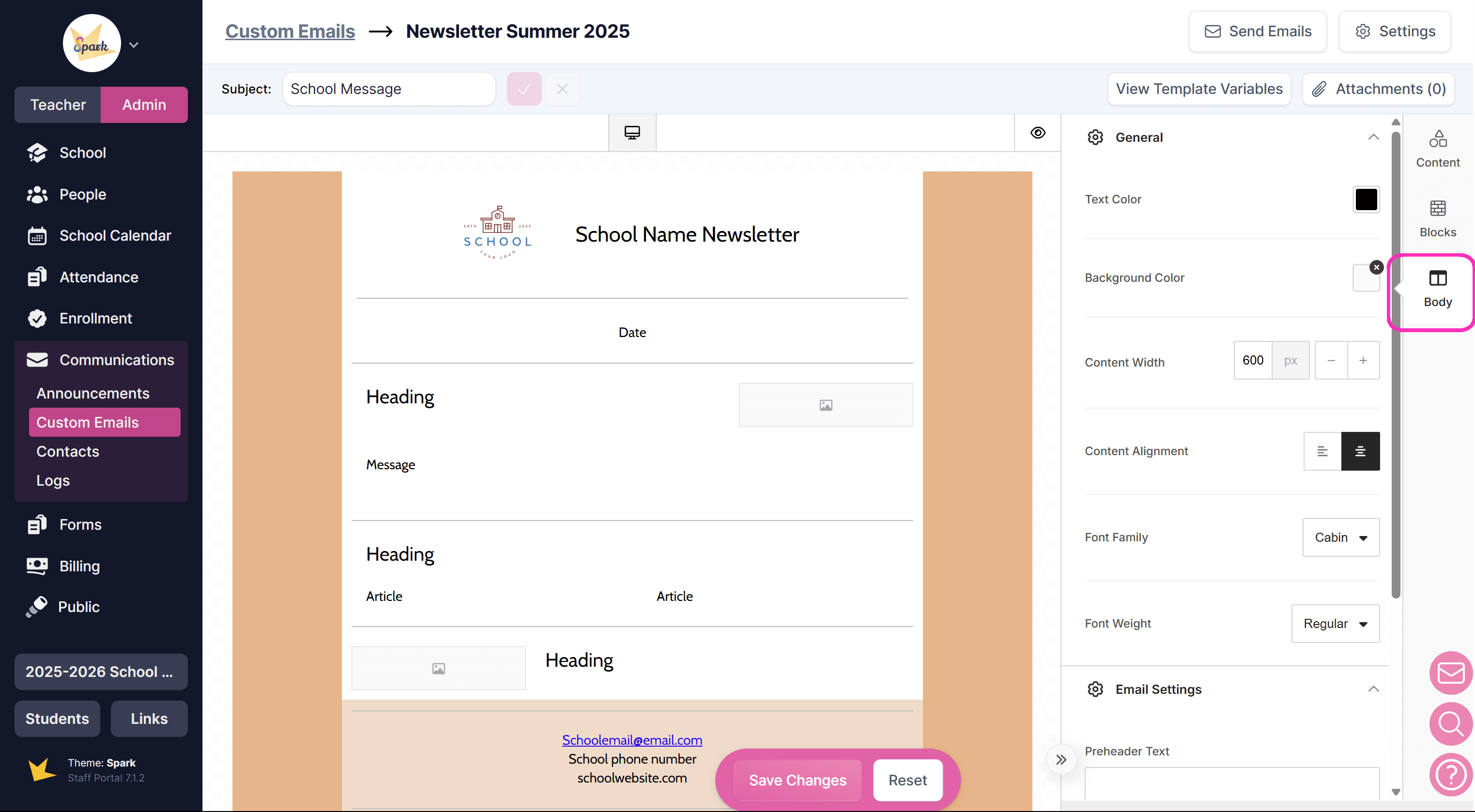 Custom email body