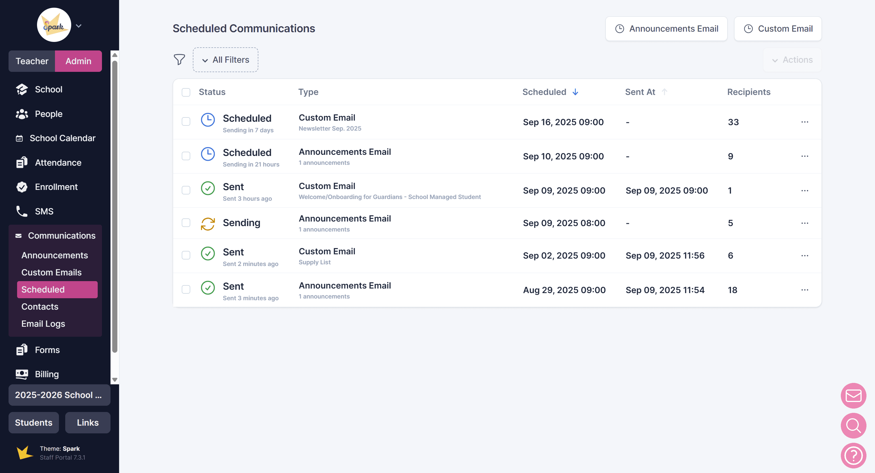 Scheduled emails