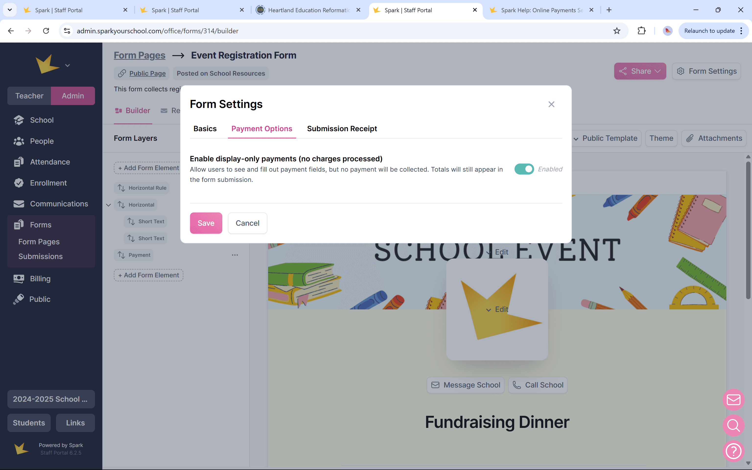 Form settings "display-only payments"