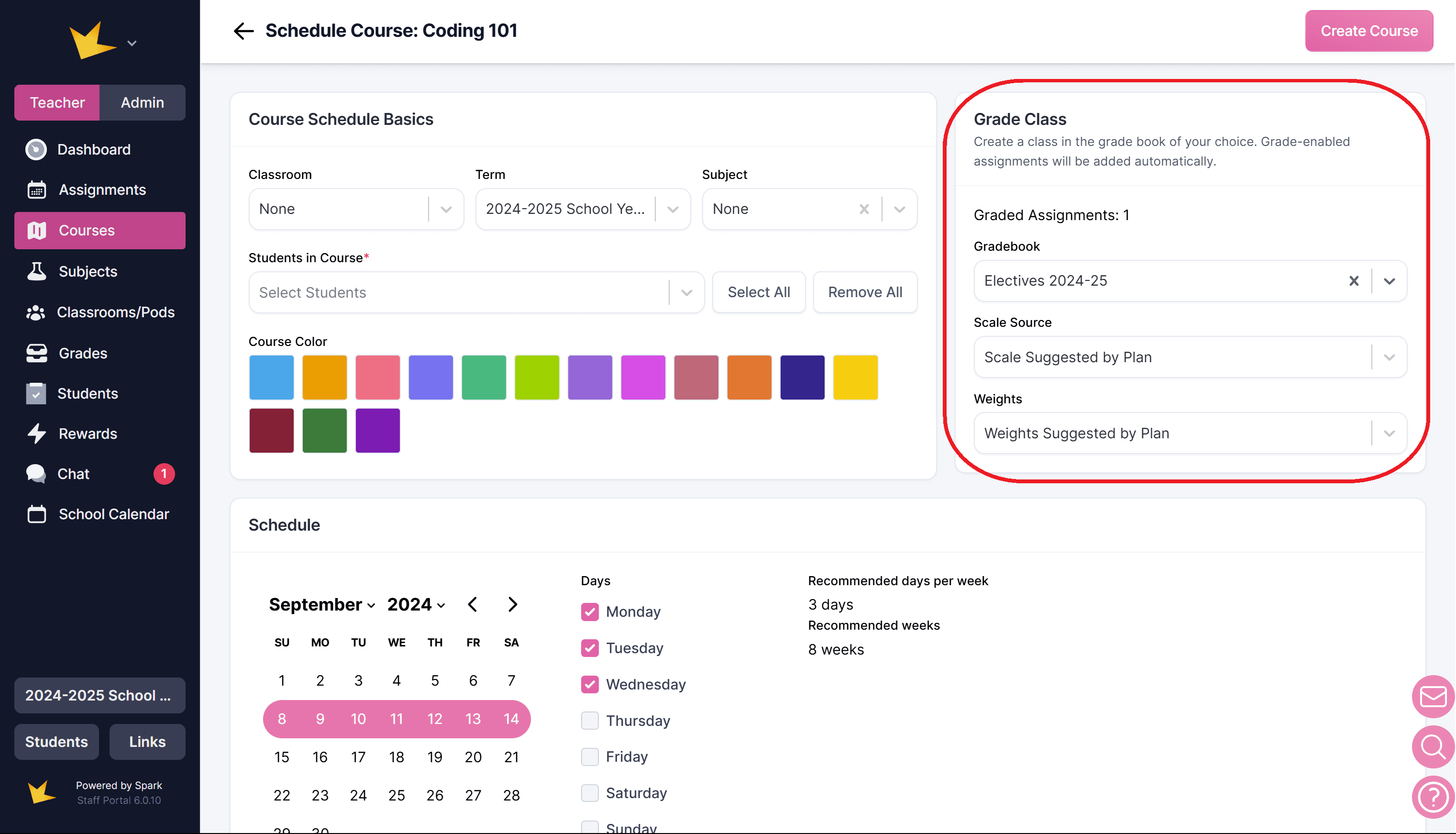 Course Schedule Grade Section