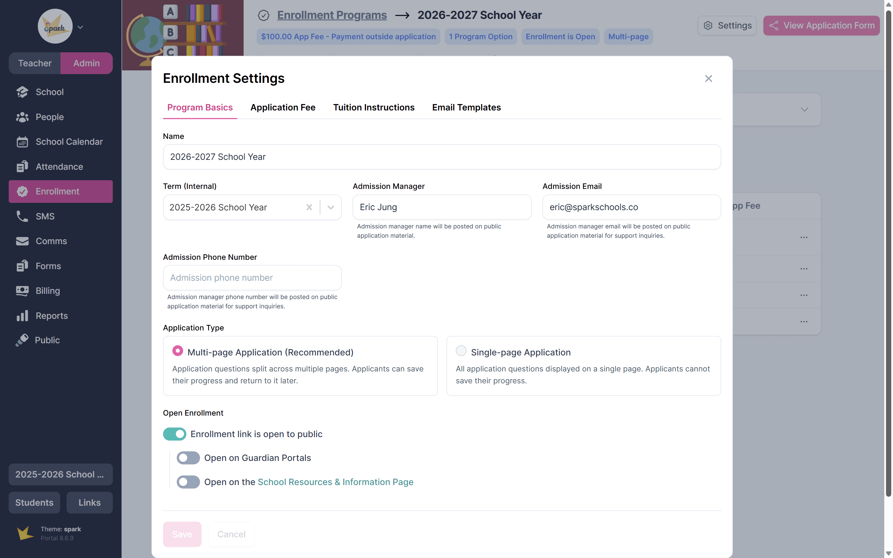 Application type options