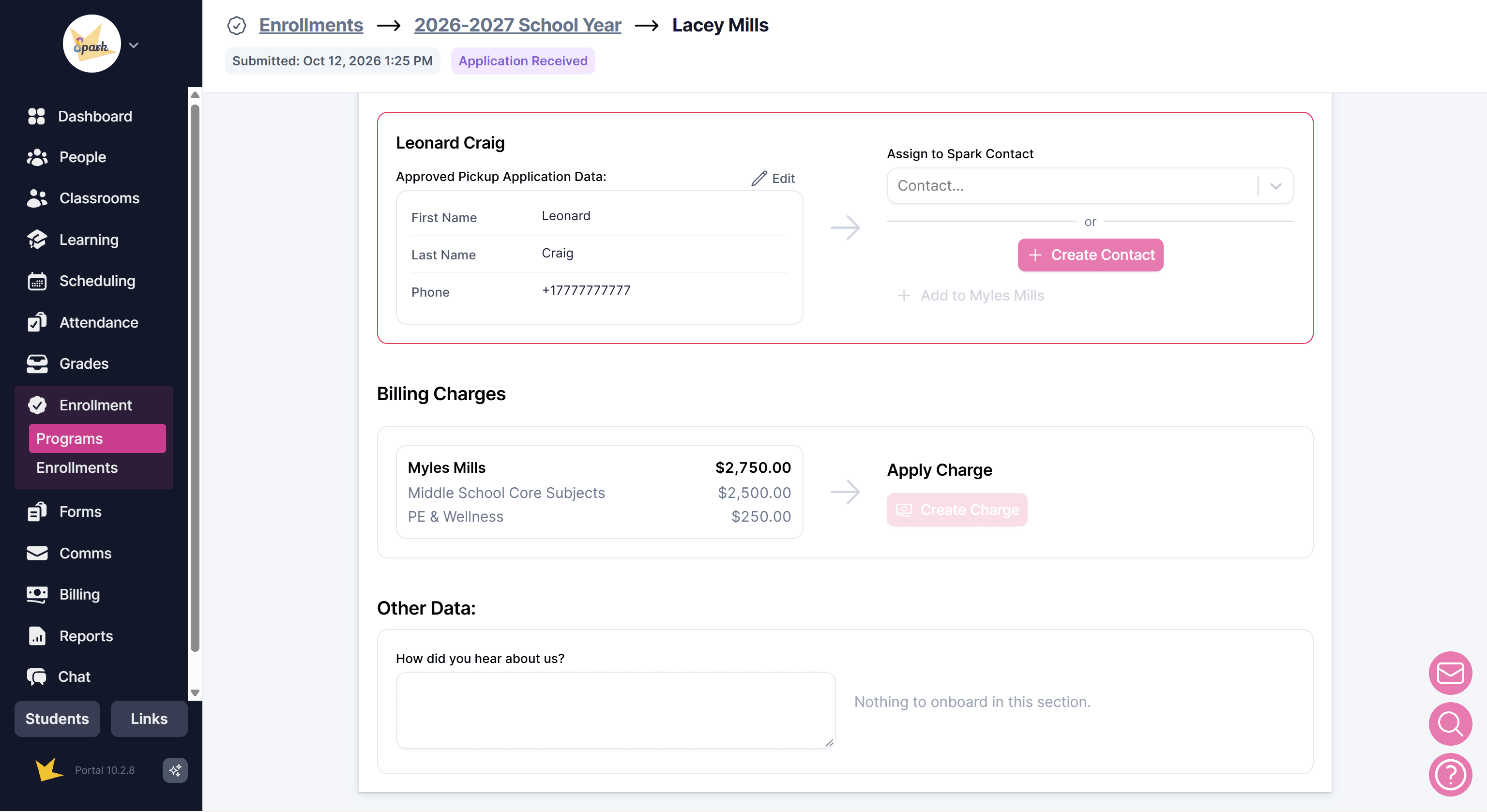 Creating a billing account from an application