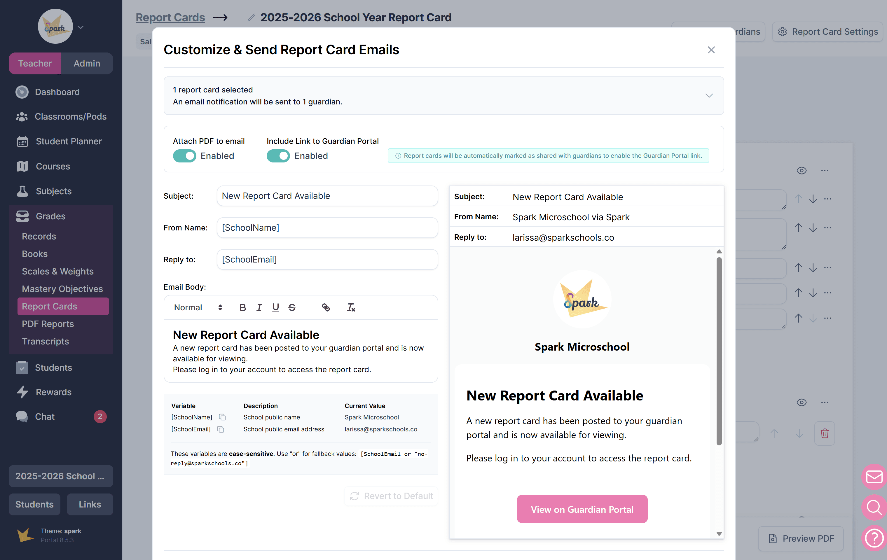 Sending report cards