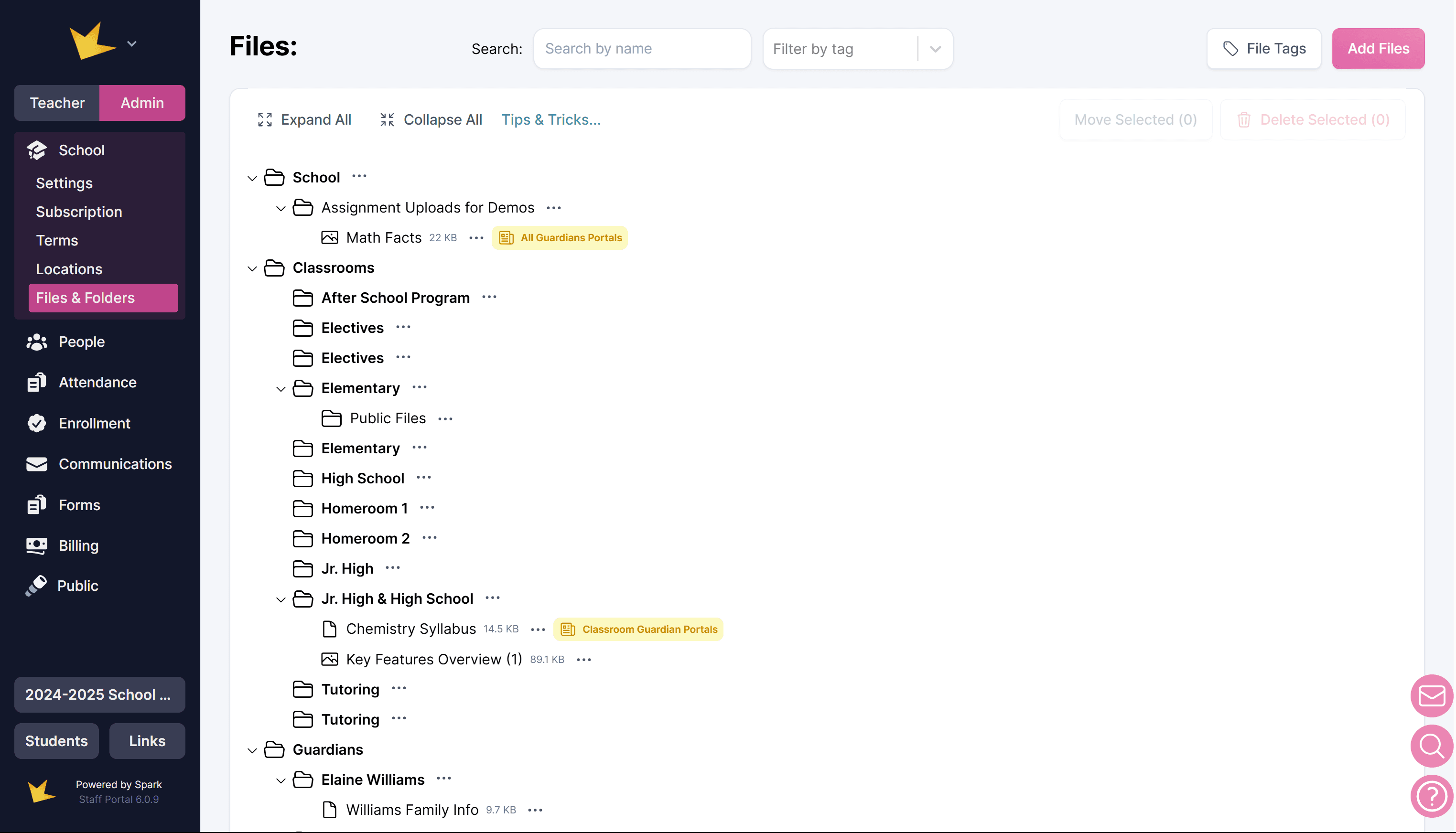 Files and Folders page