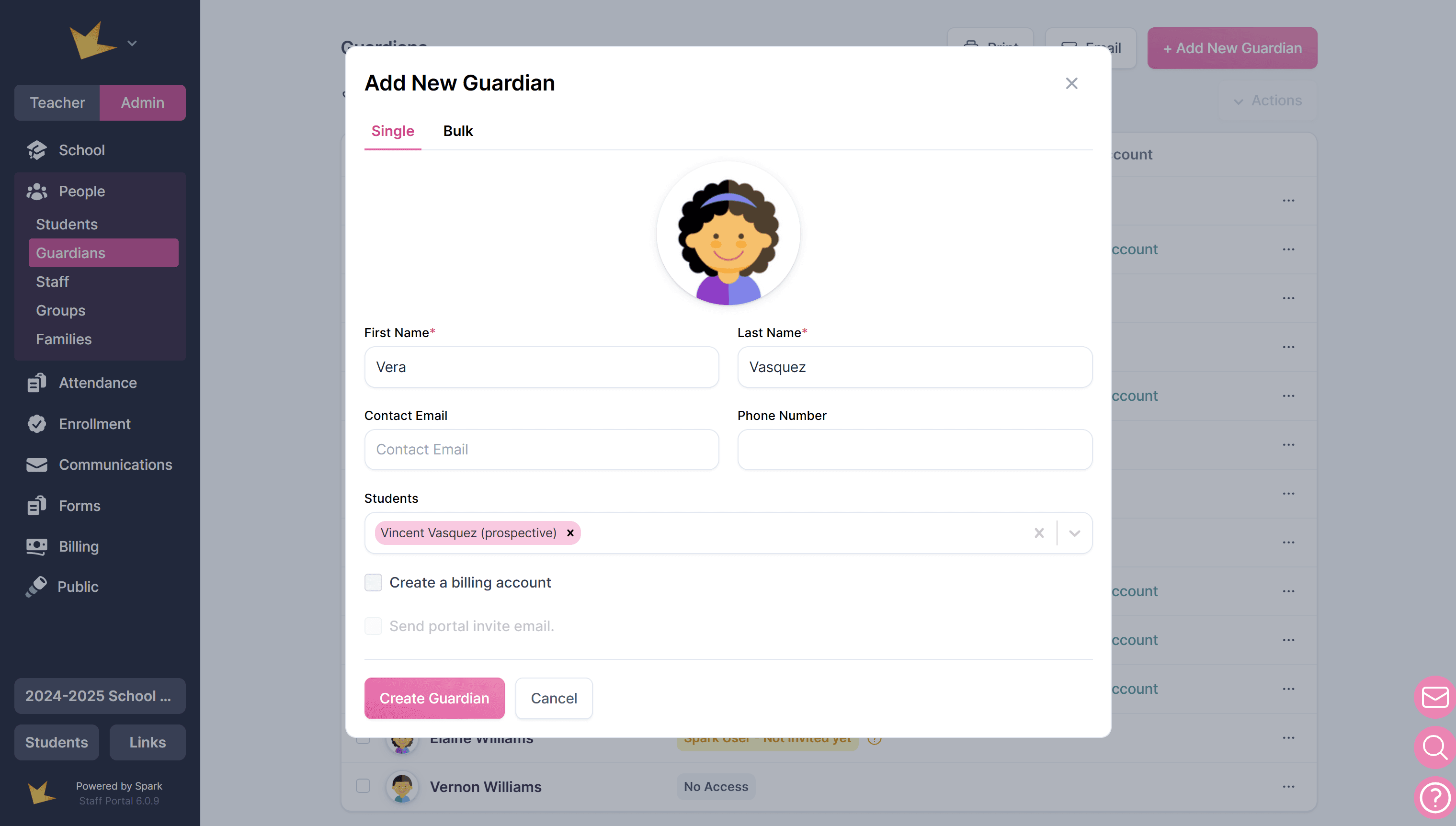 Add New Guardian modal
