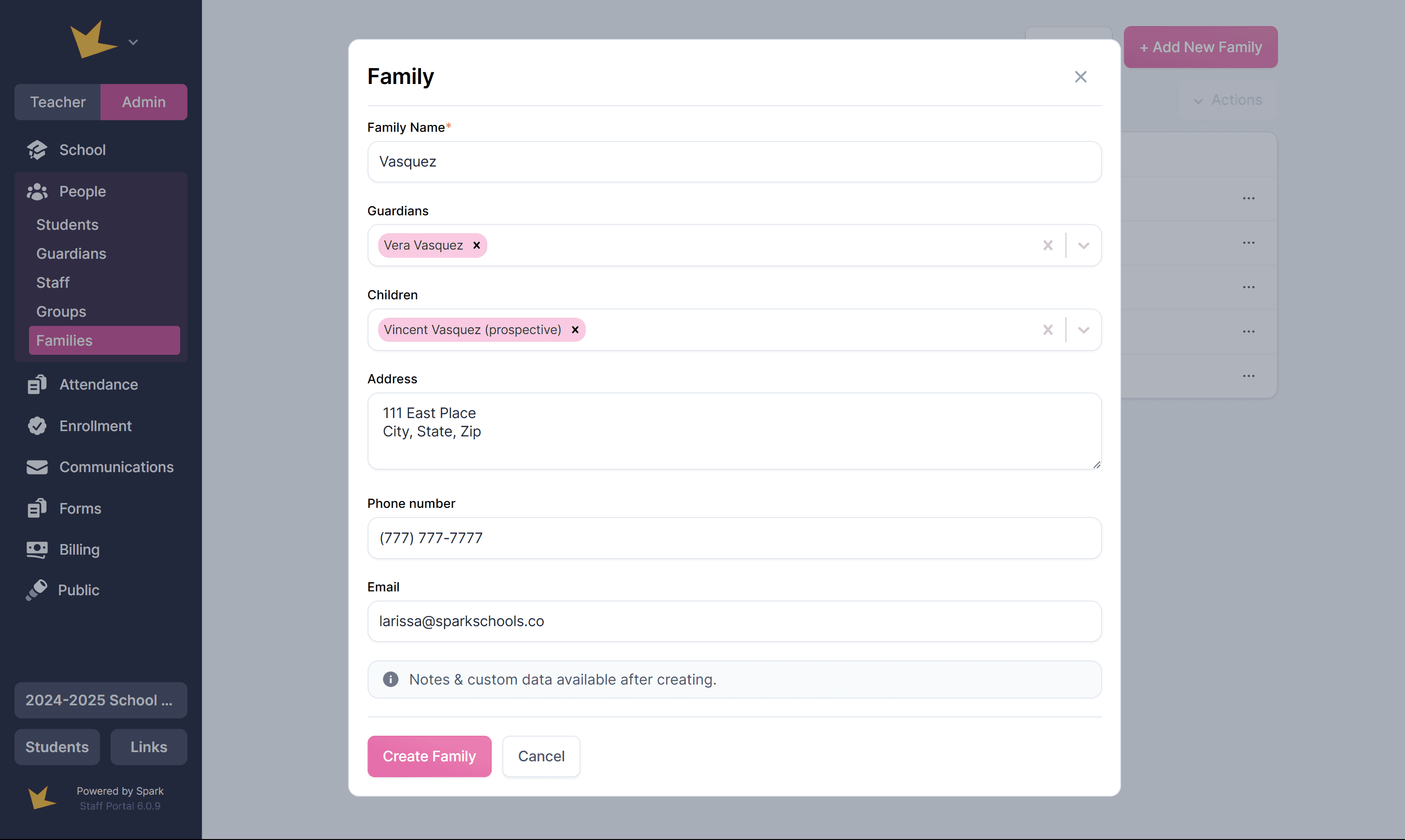 New family modal