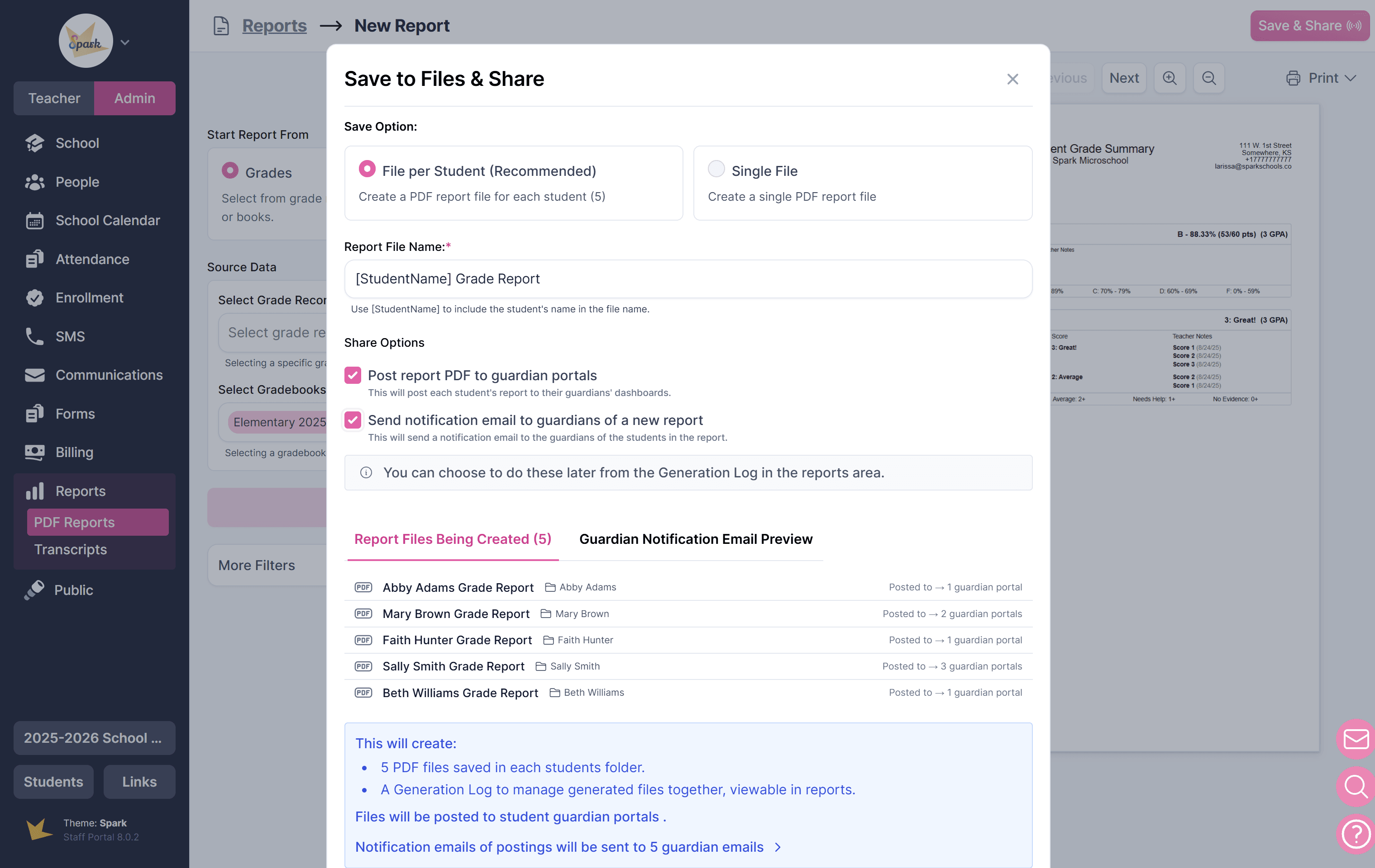 Saving and sharing a report