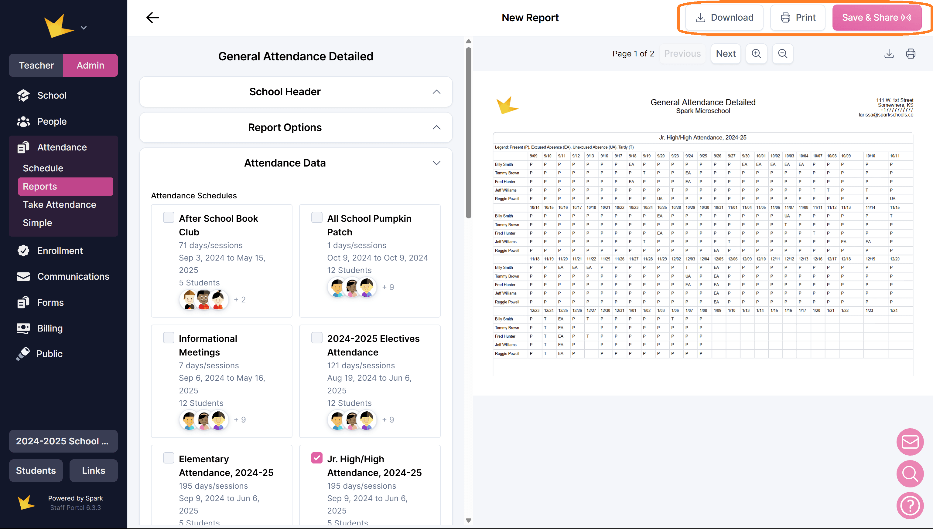 Download, print, or share report