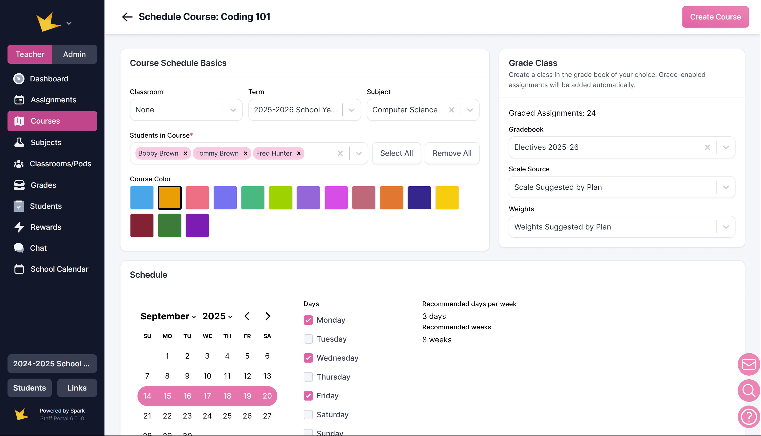 Course Scheduling information