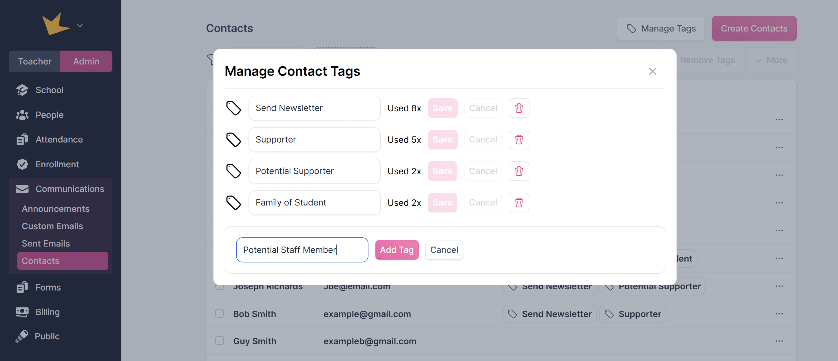 Creating contact tag