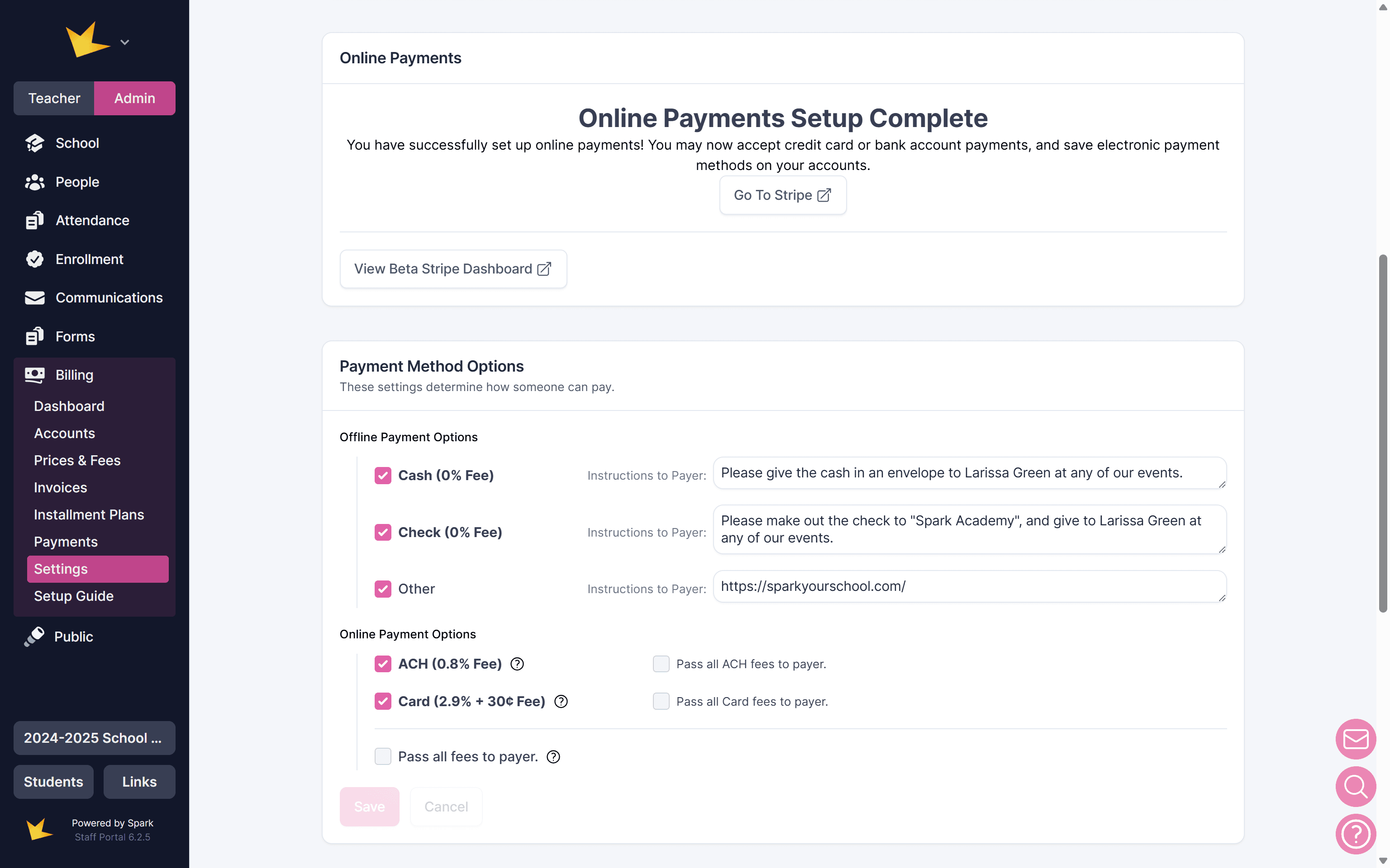 Online Payment Settings