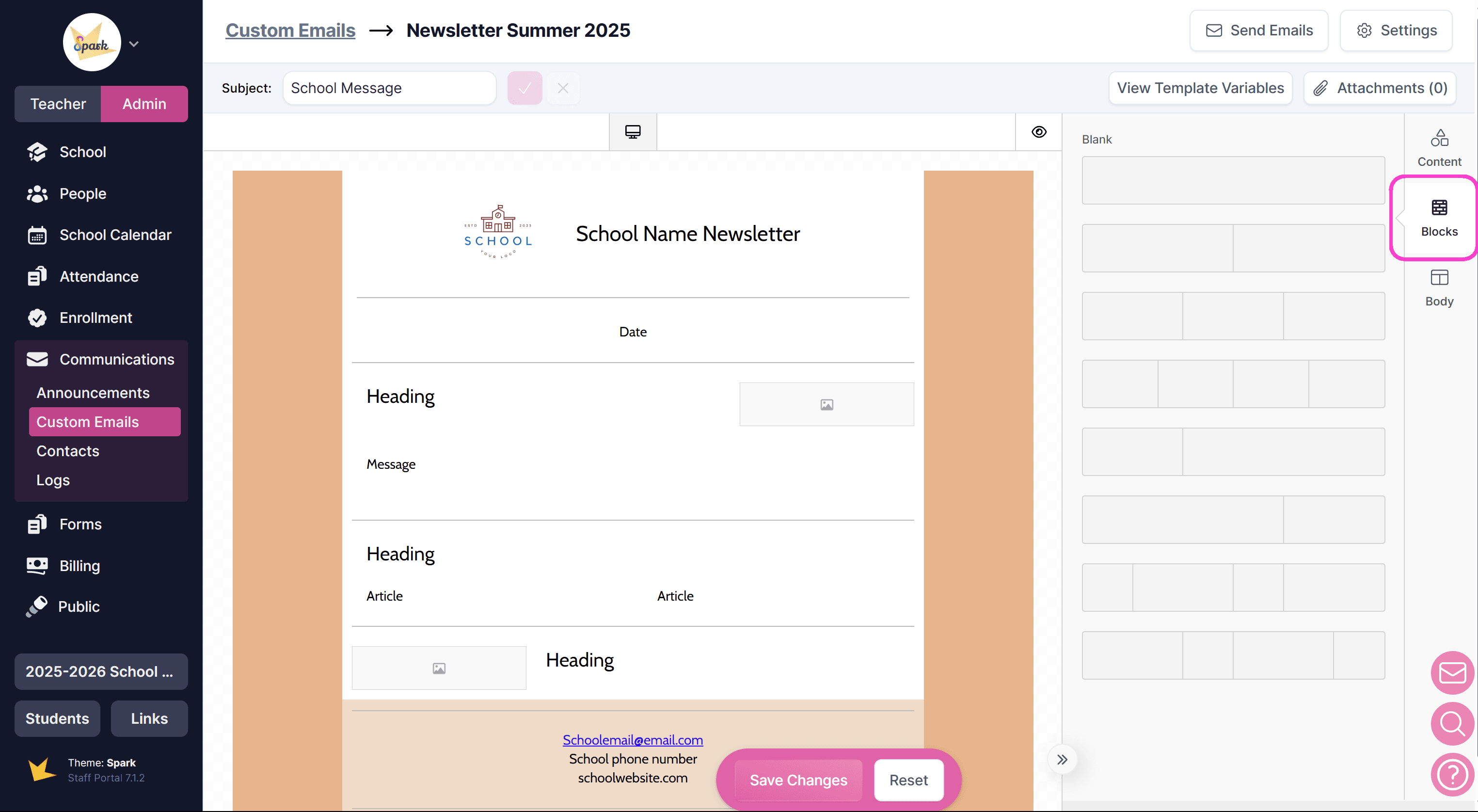 Custom email blocks