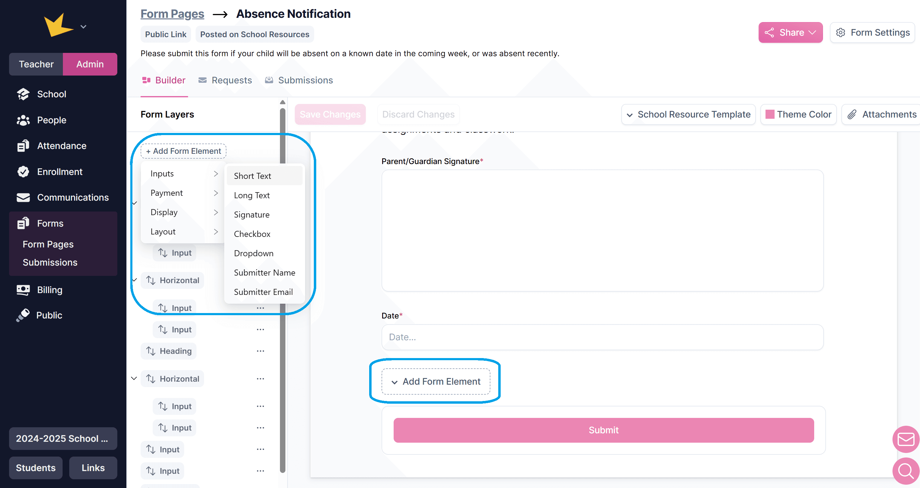 Adding new form elements